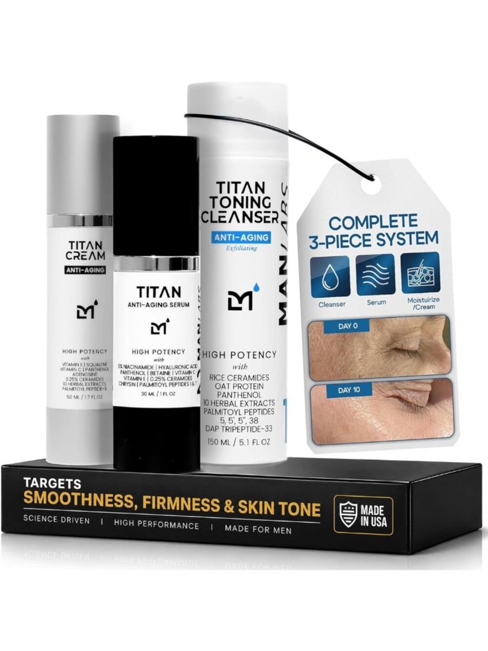 Men's Anti-Aging Skin Care Kit - 3pc Facial Care Set for Youthful Skin